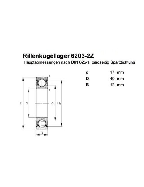 Roulement 6203 ZZ 17 mm á l'intérieur, 40mm dehors 