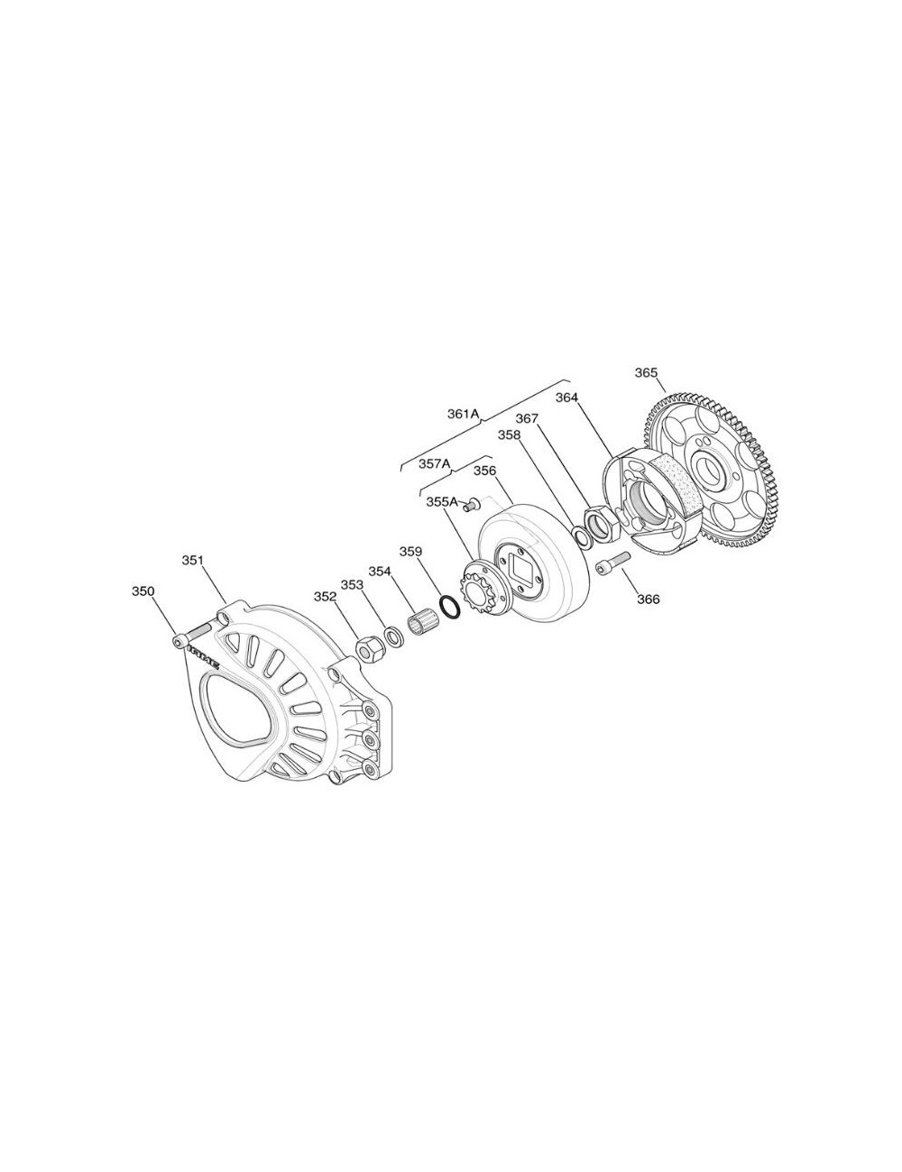 Calotte d'embrayage + pignon + vis de fixation (12 dents + vis) Calotte d'embrayage + pignon + vis de fixation (12 dents + vis)