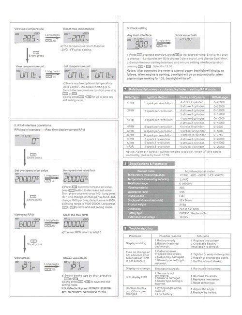 compte-tours et heures mètres numérique pour 2/4-temps
