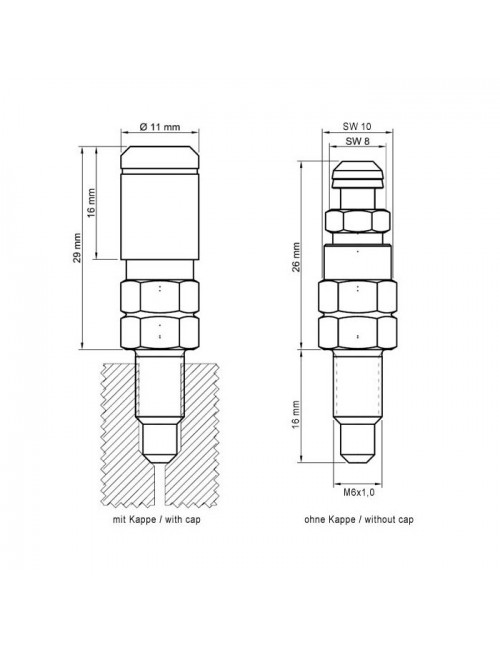 stahlbus-Soupape de purge en kit de 4, M6x1.0x16mm, en acier, capuchons noirs