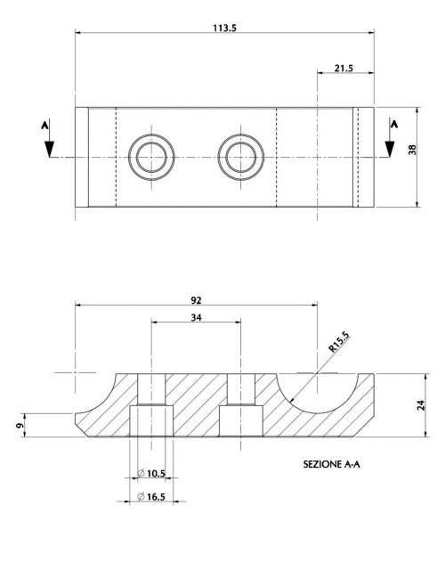 bride inférieur de support moteur, 2 boulons D.10mm 30x92mm, fraisé